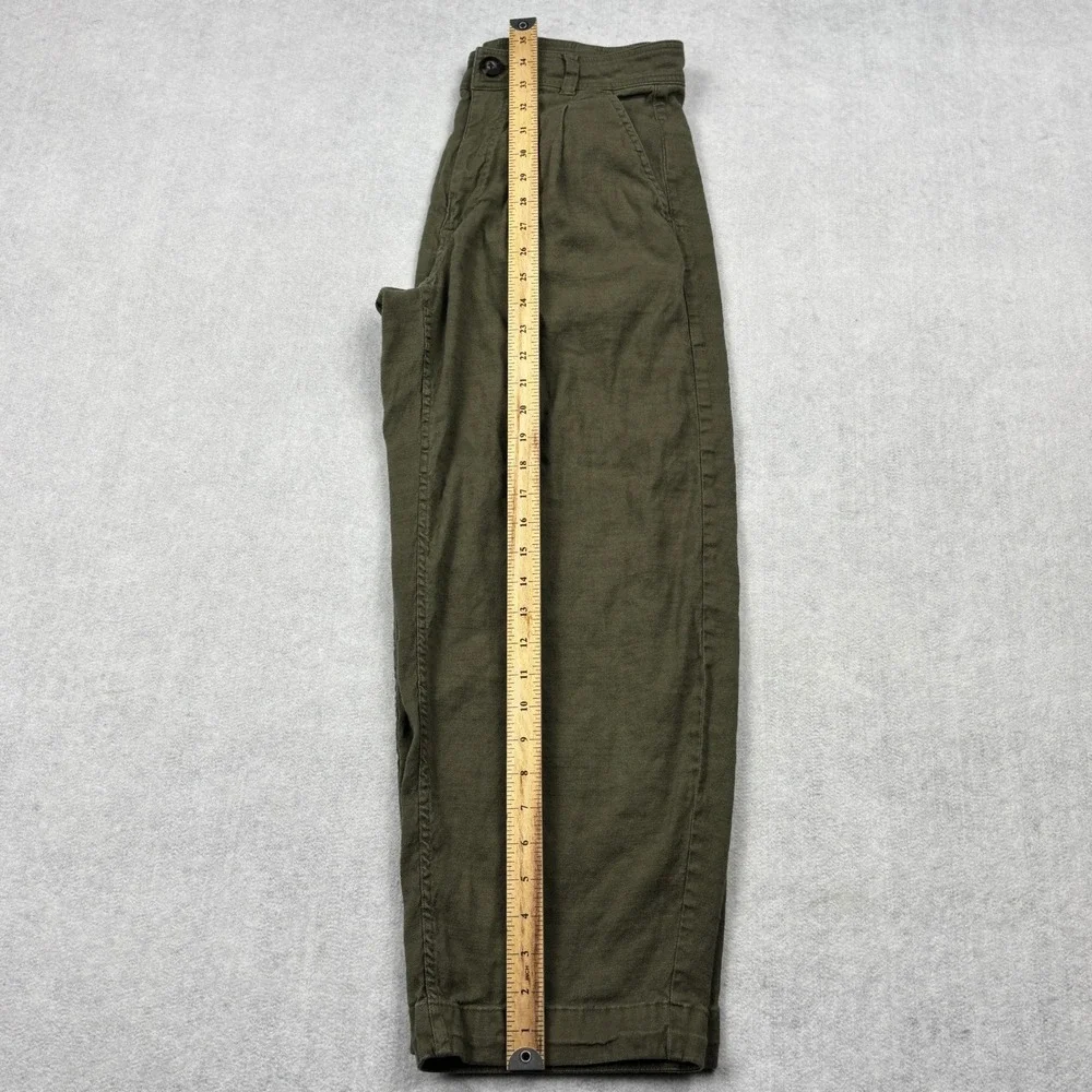 Everlane Pants Womens 6 Green Linen Pleated Curve Barrel Trousers European Flax